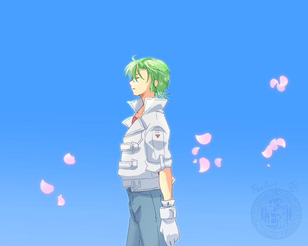 花弁がまう青い空